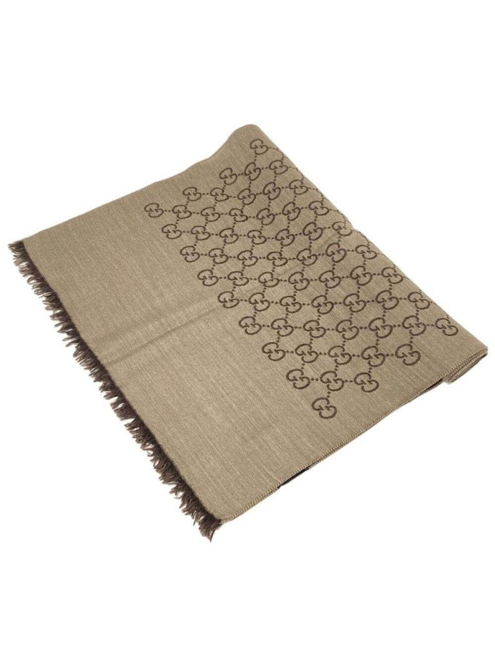 Gucci Scarf Brown Dark GG Pattern Wool Silk